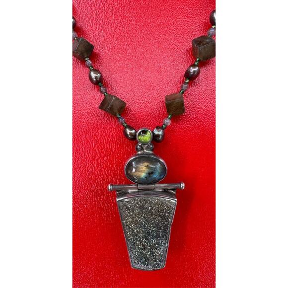 Darla N Sterling Silver 925 Hinged Brooch Pendant On Pearl, Stone, Bead Necklace